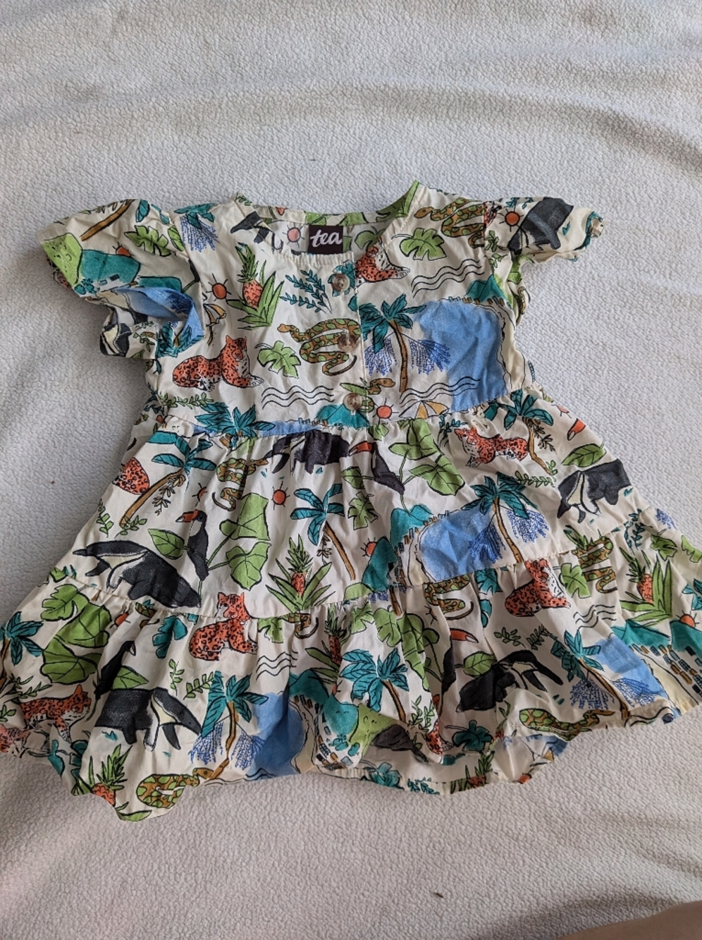 Tea Collection Jungle Zoo Animal Print Girls Dress - Cream, Green, Blue